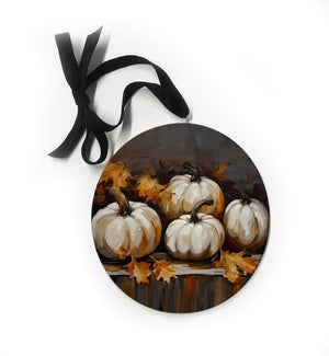 Four White Pumpkins With Leaves Black Ornament